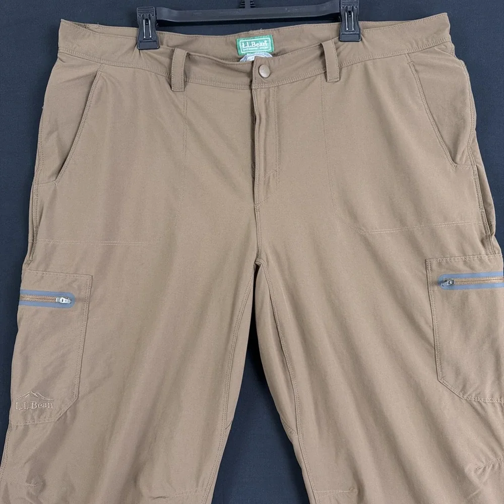 LL Bean Cresta Hiking Pants Mens 40x32 Brown Nylon Stretch Cargo 298068 Lined